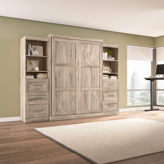 Modubox Murphy Wall Bed Rustic Brown Pur 115" Queen Size Murphy Wall Bed with 2 Storage Units - Available in 7 Colours