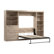 Modubox Murphy Wall Bed Rustic Brown Pur Full Murphy Wall Bed, 1 Storage Unit with Shelves, and 1 Storage Unit with Drawers (120”) - Available in 3 Colours