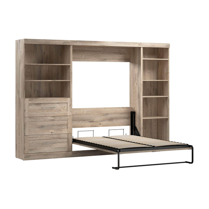 Modubox Murphy Wall Bed Rustic Brown Pur Full Murphy Wall Bed, 1 Storage Unit with Shelves, and 1 Storage Unit with Drawers (120”) - Available in 3 Colours