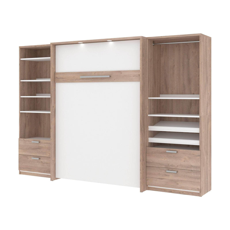 Modubox Murphy Wall Bed Rustic Brown & White Cielo Full Murphy Wall Bed with 2 Closet Organizers with Drawers - Available in 2 Colours