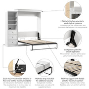 Modubox Murphy Wall Bed Versatile Queen Murphy Wall Bed and Closet Organizer with Drawers - Available in 2 Colours