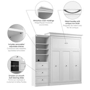 Modubox Murphy Wall Bed Versatile Queen Murphy Wall Bed and Closet Organizer with Drawers - Available in 2 Colours