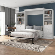 Modubox Murphy Wall Bed Versatile Queen Murphy Wall Bed and Closet Organizers with Drawers in White
