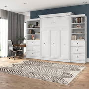 Modubox Murphy Wall Bed Versatile Queen Murphy Wall Bed and Closet Organizers with Drawers in White