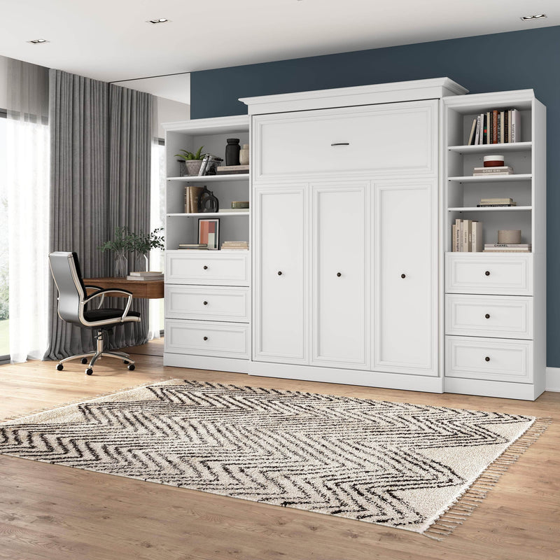 Modubox Murphy Wall Bed Versatile Queen Murphy Wall Bed and Closet Organizers with Drawers in White