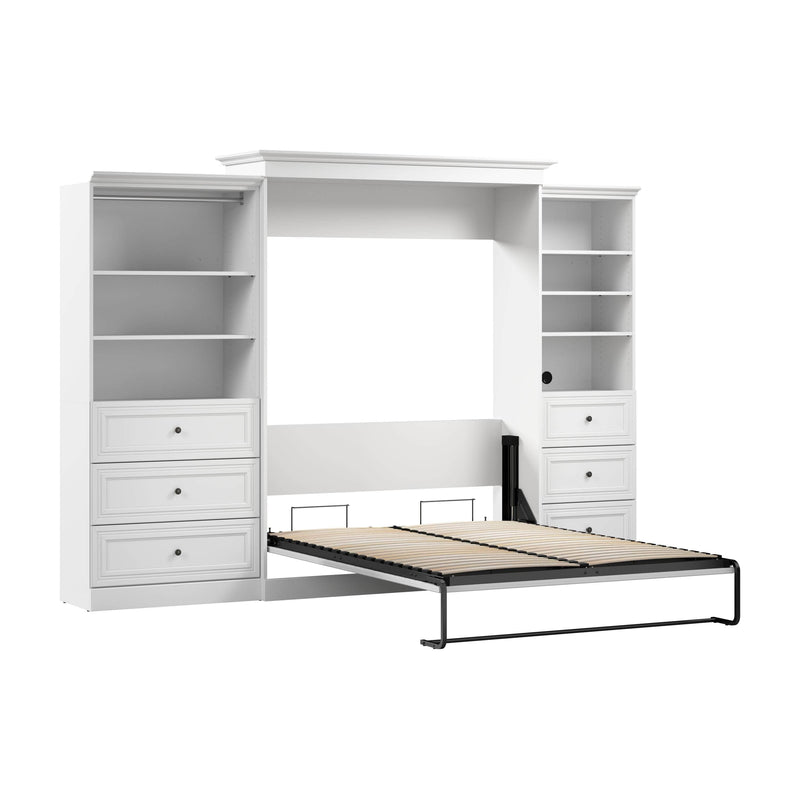 Modubox Murphy Wall Bed Versatile Queen Murphy Wall Bed and Closet Organizers with Drawers in White