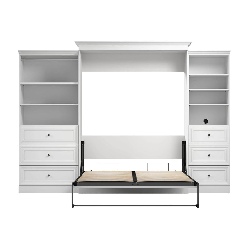 Modubox Murphy Wall Bed Versatile Queen Murphy Wall Bed and Closet Organizers with Drawers in White
