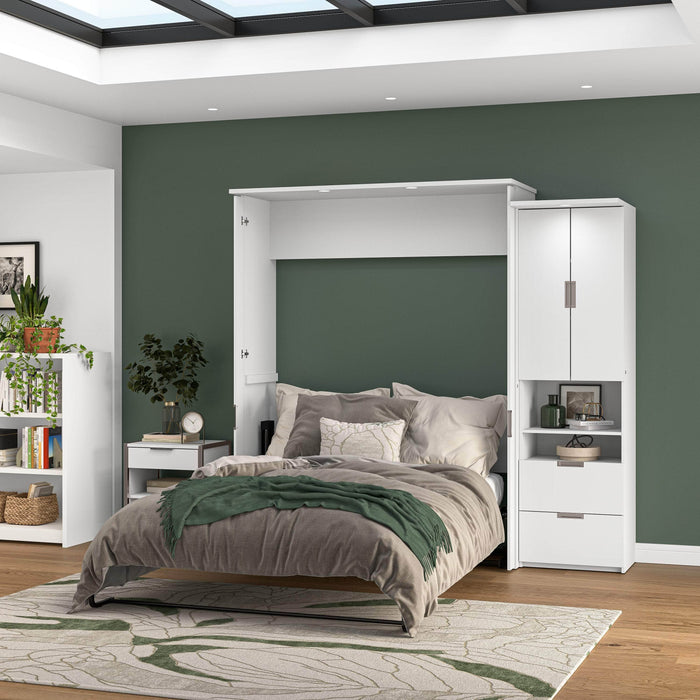 Modubox Murphy Wall Bed White Lumina Queen Murphy Bed with Desk and 1 Storage Unit - Available in 2 Colours