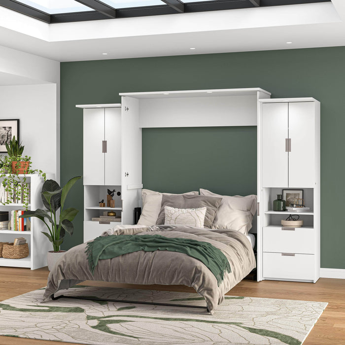 Modubox Murphy Wall Bed White Lumina Queen Murphy Bed with Desk and 2 Storage Units - Available in 2 Colours