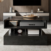 Pending - Aosom High-Gloss Coffee Table with Glass Top, Led Lighting and Adjustable Height - Available in 2 Colours