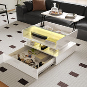 Pending - Aosom High-Gloss Coffee Table with Glass Top, Led Lighting and Adjustable Height - Available in 2 Colours