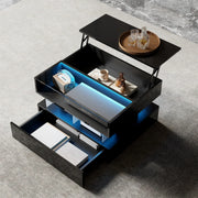 Pending - Aosom High-Gloss Coffee Table with Glass Top, Led Lighting and Adjustable Height - Available in 2 Colours