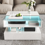 Pending - Aosom High-Gloss Coffee Table with Glass Top, Led Lighting and Adjustable Height - Available in 2 Colours