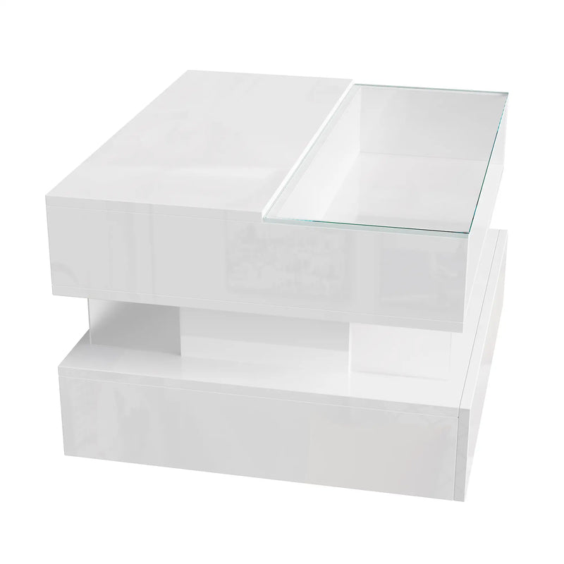 Pending - Aosom High-Gloss Coffee Table with Glass Top, Led Lighting and Adjustable Height - Available in 2 Colours