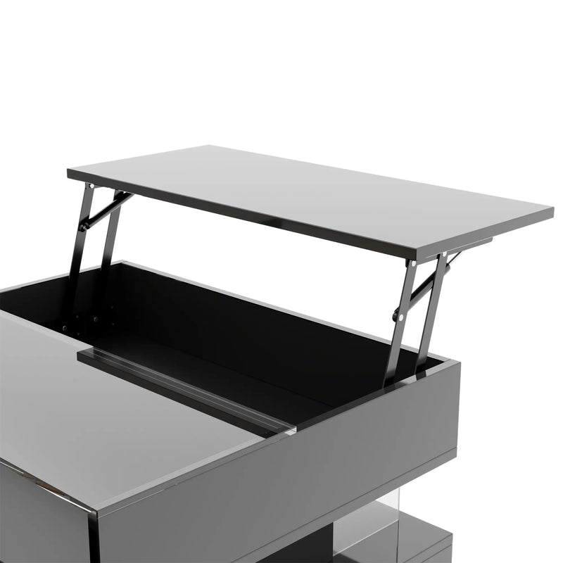 Pending - Aosom High-Gloss Coffee Table with Glass Top, Led Lighting and Adjustable Height - Available in 2 Colours