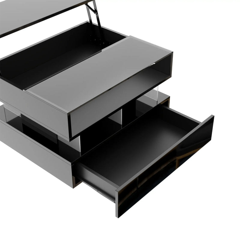 Pending - Aosom High-Gloss Coffee Table with Glass Top, Led Lighting and Adjustable Height - Available in 2 Colours