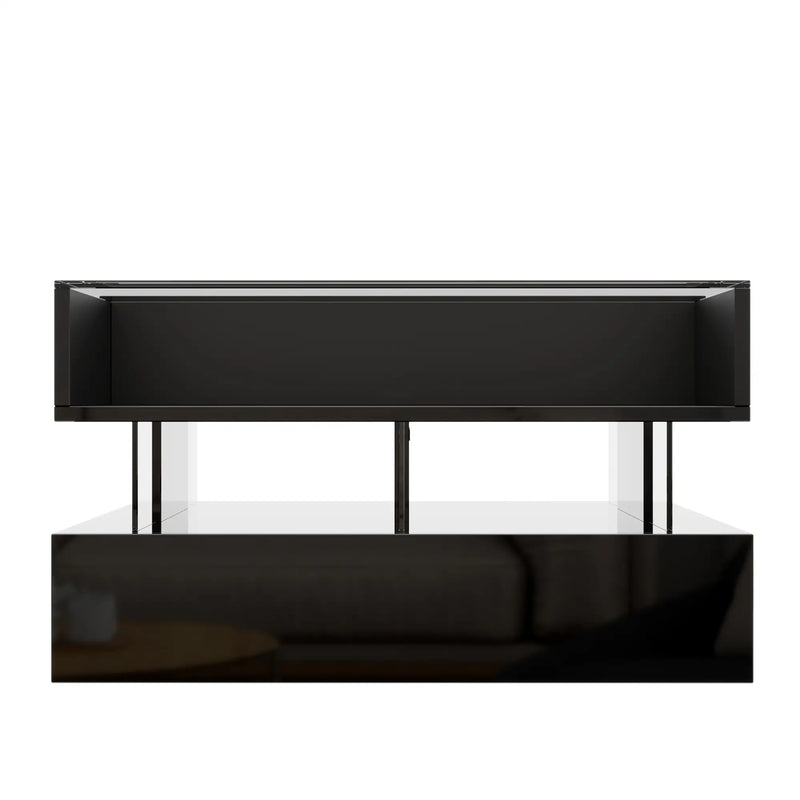 Pending - Aosom High-Gloss Coffee Table with Glass Top, Led Lighting and Adjustable Height - Available in 2 Colours