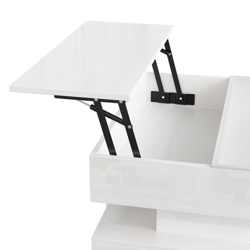 Pending - Aosom High-Gloss Coffee Table with Glass Top, Led Lighting and Adjustable Height - Available in 2 Colours