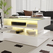 Pending - Aosom High-Gloss Coffee Table with Glass Top, Led Lighting and Adjustable Height - Available in 2 Colours