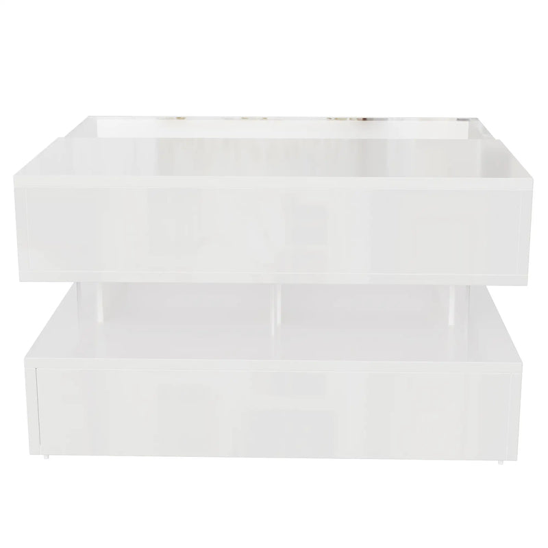 Pending - Aosom High-Gloss Coffee Table with Glass Top, Led Lighting and Adjustable Height - Available in 2 Colours