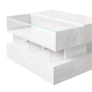 Pending - Aosom High-Gloss Coffee Table with Glass Top, Led Lighting and Adjustable Height - Available in 2 Colours
