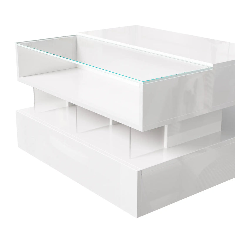 Pending - Aosom High-Gloss Coffee Table with Glass Top, Led Lighting and Adjustable Height - Available in 2 Colours