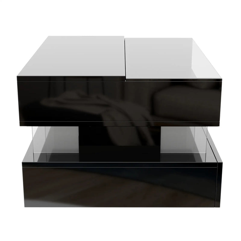 Pending - Aosom High-Gloss Coffee Table with Glass Top, Led Lighting and Adjustable Height - Available in 2 Colours