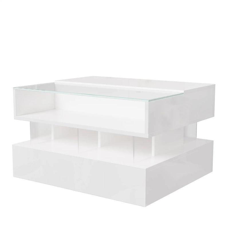 Pending - Aosom High-Gloss Coffee Table with Glass Top, Led Lighting and Adjustable Height - Available in 2 Colours