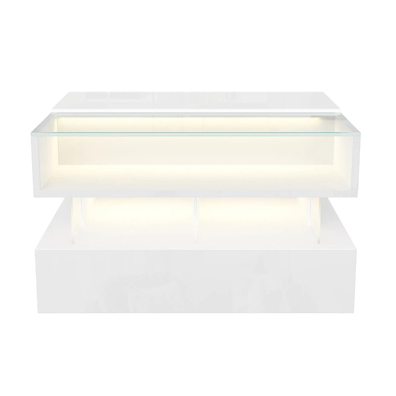 Pending - Aosom High-Gloss Coffee Table with Glass Top, Led Lighting and Adjustable Height - Available in 2 Colours