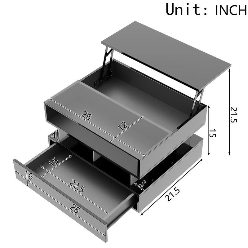 Pending - Aosom High-Gloss Coffee Table with Glass Top, Led Lighting and Adjustable Height - Available in 2 Colours