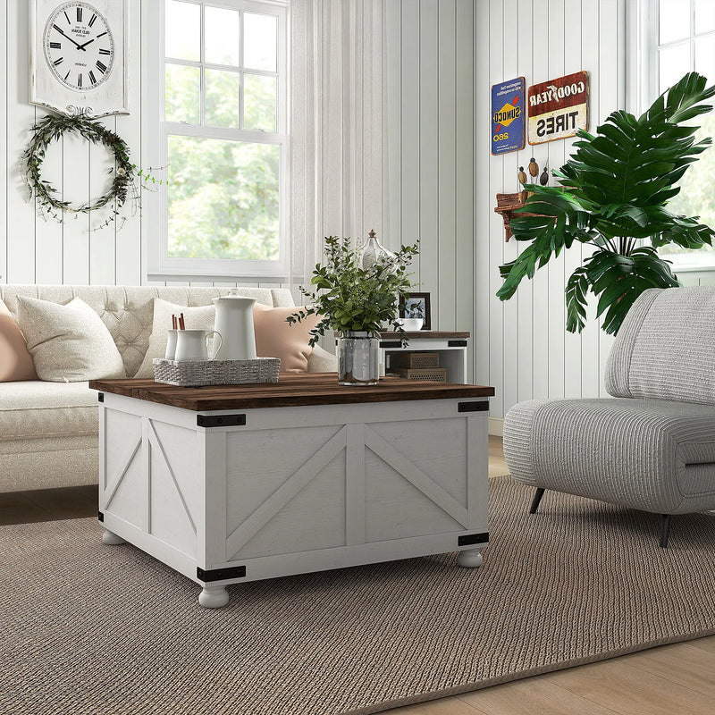 Pending - Aosom Homcom 32" Farmhouse Coffee Table with Lift Top - Available in 3 Colours