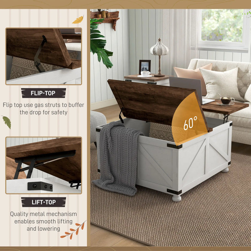 Pending - Aosom Homcom 32" Farmhouse Coffee Table with Lift Top - Available in 3 Colours