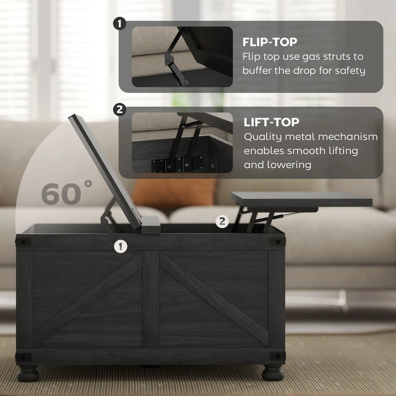 Pending - Aosom Homcom 32" Farmhouse Coffee Table with Lift Top - Available in 3 Colours