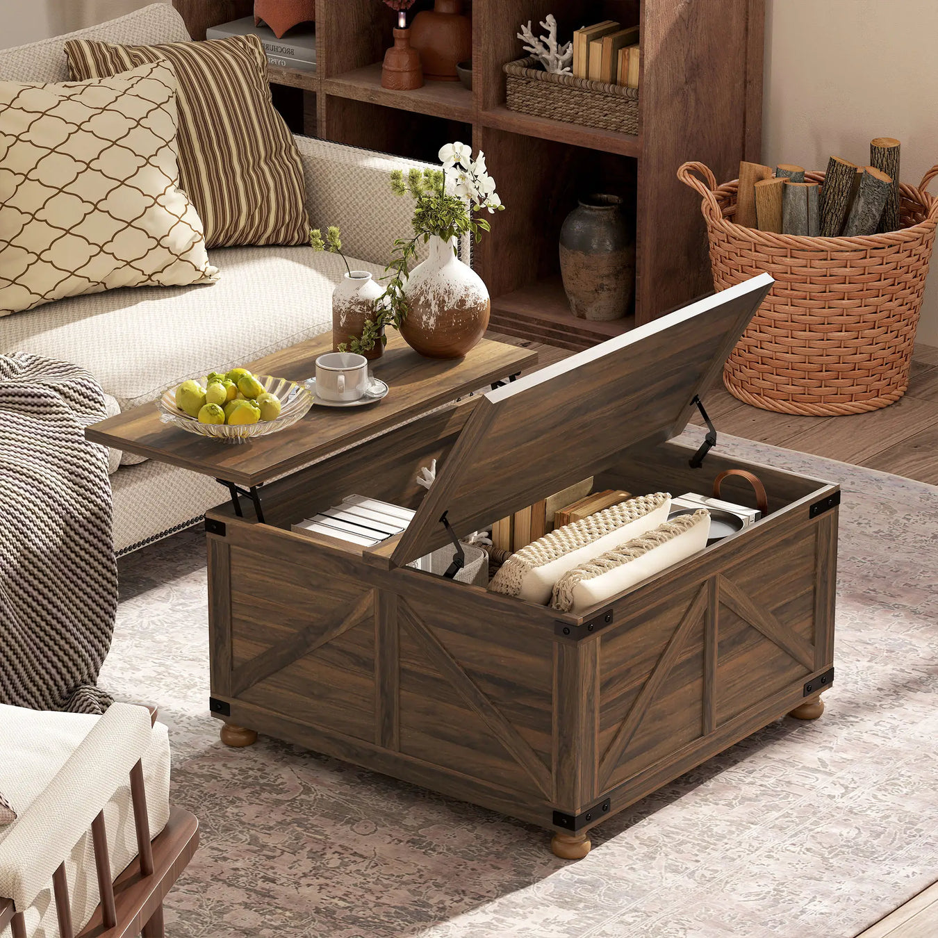 Pending - Aosom Homcom 32" Farmhouse Coffee Table with Lift Top - Available in 3 Colours