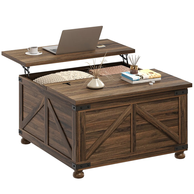 Pending - Aosom Homcom 32" Farmhouse Coffee Table with Lift Top - Available in 3 Colours