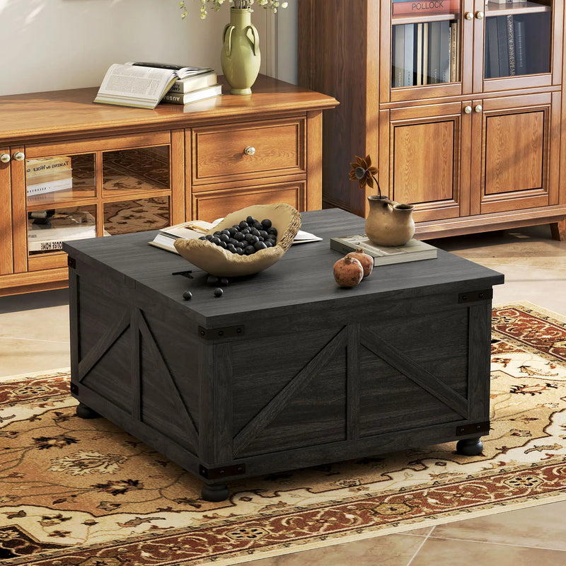 Pending - Aosom Homcom 32" Farmhouse Coffee Table with Lift Top - Available in 3 Colours