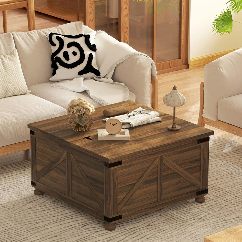Pending - Aosom Homcom 32" Farmhouse Coffee Table with Lift Top - Available in 3 Colours