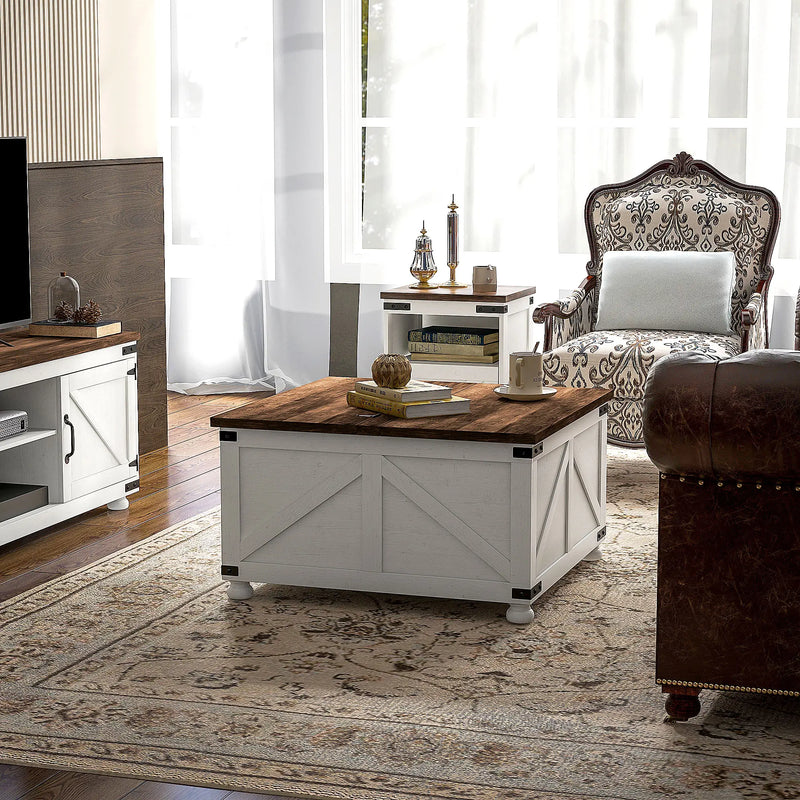 Pending - Aosom Homcom 32" Farmhouse Coffee Table with Lift Top - Available in 3 Colours