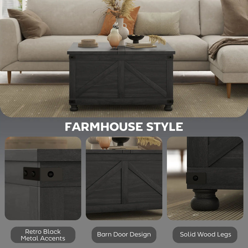 Pending - Aosom Homcom 32" Farmhouse Coffee Table with Lift Top - Available in 3 Colours