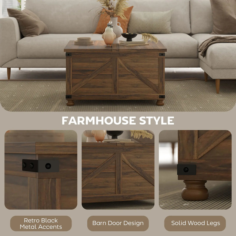 Pending - Aosom Homcom 32" Farmhouse Coffee Table with Lift Top - Available in 3 Colours