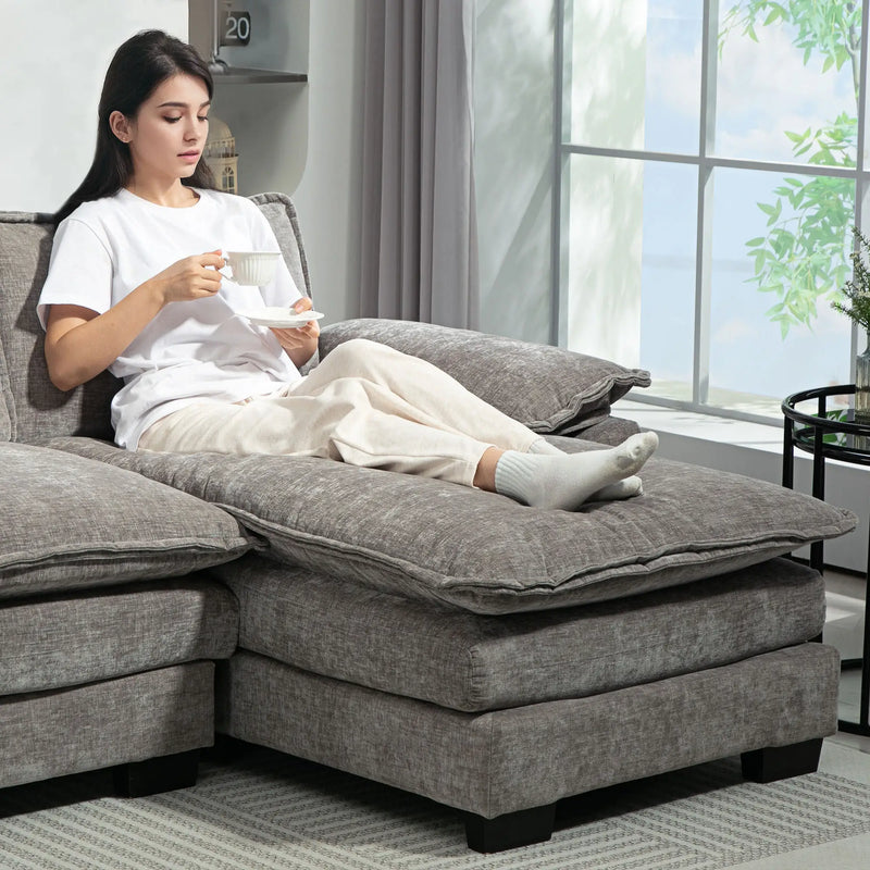 Pending - Aosom Homcom Chenille L-Shaped Sofa in Grey