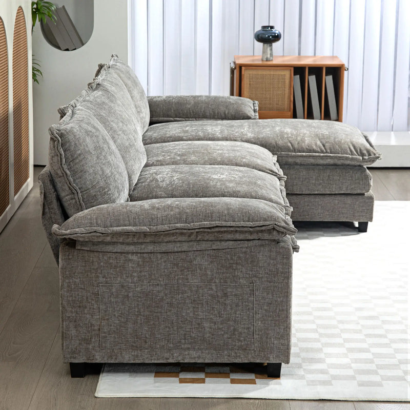 Pending - Aosom Homcom Chenille L-Shaped Sofa in Grey