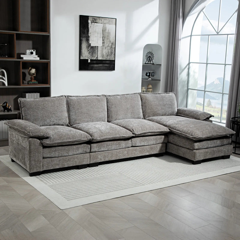 Pending - Aosom Homcom Chenille L-Shaped Sofa in Grey