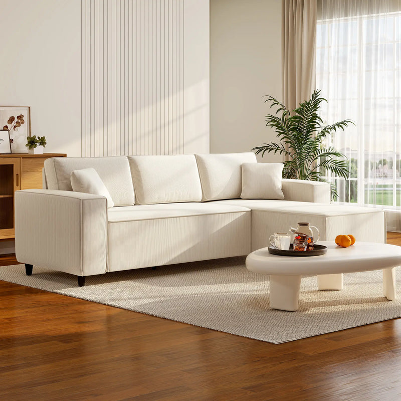 Pending - Aosom Homcom Corduroy L-Shaped Sectional Sofa with Reversible Chaise with Pocket Spring - Available in 2 Colours