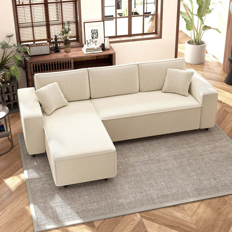 Pending - Aosom Homcom Corduroy L-Shaped Sectional Sofa with Reversible Chaise with Pocket Spring - Available in 2 Colours
