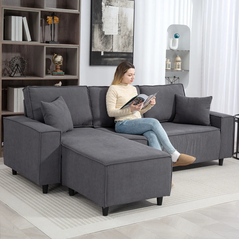 Pending - Aosom Homcom Corduroy L-Shaped Sectional Sofa with Reversible Chaise with Pocket Spring - Available in 2 Colours