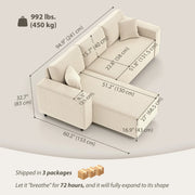 Pending - Aosom Homcom Corduroy L-Shaped Sectional Sofa with Reversible Chaise with Pocket Spring - Available in 2 Colours