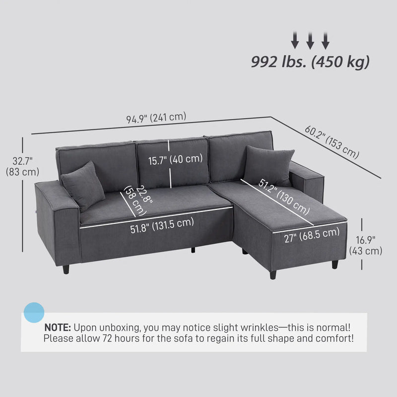 Pending - Aosom Homcom Corduroy L-Shaped Sectional Sofa with Reversible Chaise with Pocket Spring - Available in 2 Colours