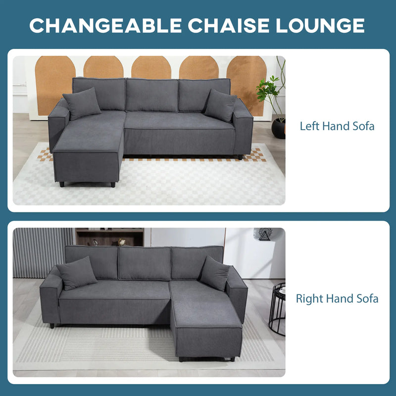 Pending - Aosom Homcom Corduroy L-Shaped Sectional Sofa with Reversible Chaise with Pocket Spring - Available in 2 Colours