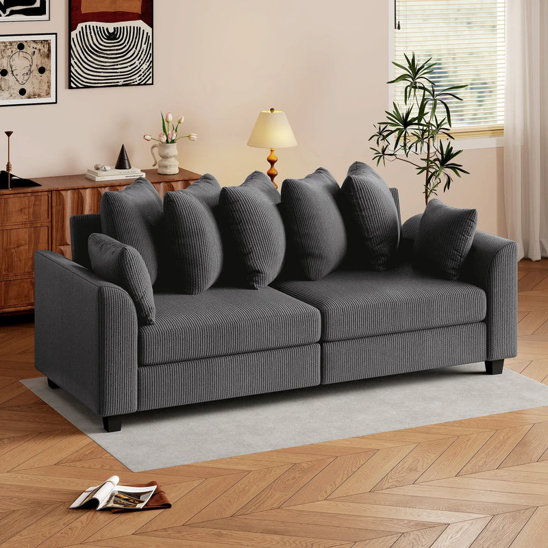 Pending - Aosom Homcom Corduroy Modern Upholstered Sofa with Curved Armrests and 8 Removable Pillows - Available in 2 Colours